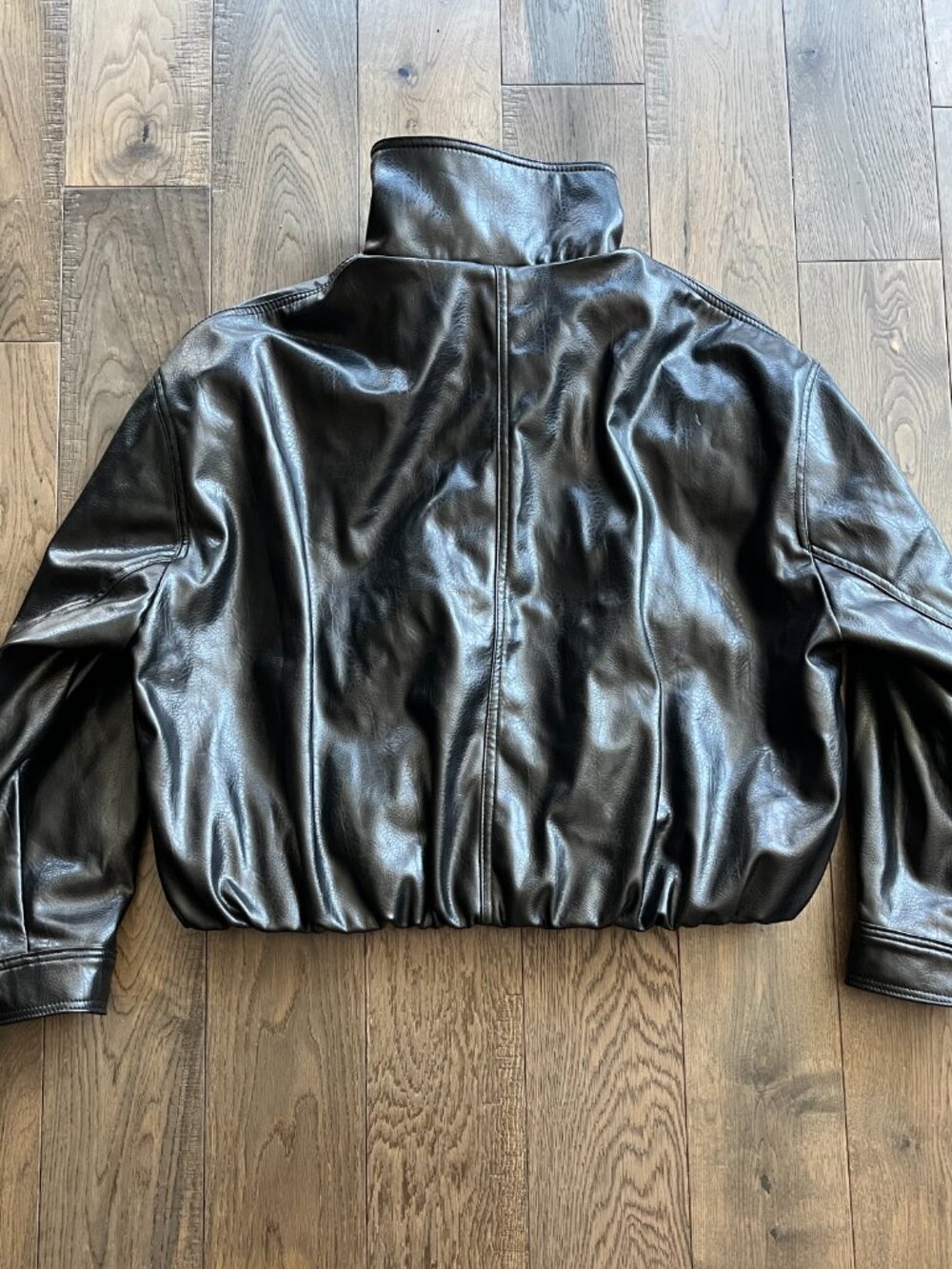 ZARA Faux Leather Volume Jacket Black Size M Oversized Moto Style - Picture 4 of 9